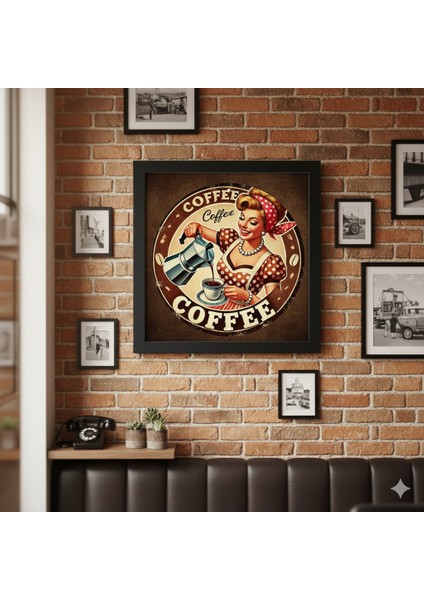 Retro Kahve Pin-Up Tablosu | Vintage Kafe Mutfak Duvar Dekoru | 50LER Nostalji Poster