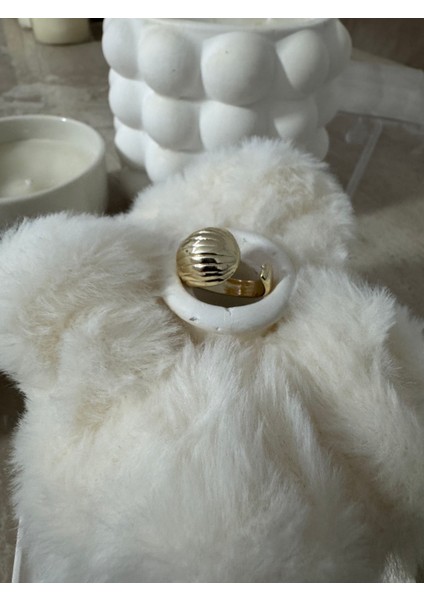 Bombe Çizgili Ayarlanabilir Gold Yüzük