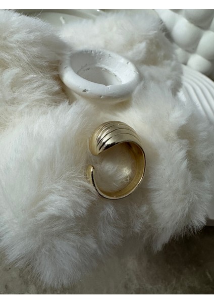 Bombe Çizgili Ayarlanabilir Gold Yüzük modelleri