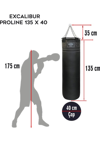 Proline Steel Salon Tipi Profesyonel Çemberli Boks Torbası 135 x 40 Siyah fiyatları