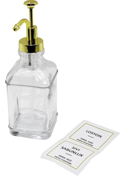 Kare Cam Şişe Şeffaf Damlatmaz Yağdanlık 500ML Pompa - Musluk Ayrık Model Başlı (5067)