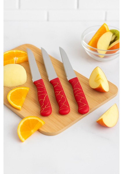 3 Lü Paslanmaz Çelik Mermer Desenli Meyve Bıçak Seti fiyatları