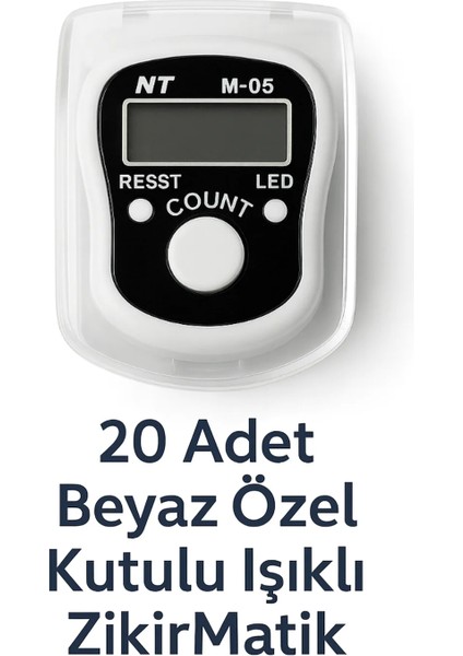 20 Adet Beyaz Renk Özel Kutulu Dijital Işıklı Zikirmatik Sayaç | Parmak Yüzük Tesbihmatik