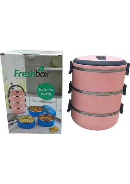 Açık Pembe 3lü Sefer Tası Saklama Kabı 1.8lt (5067)