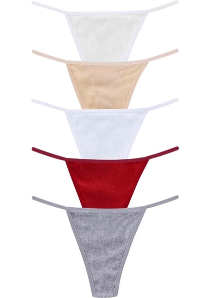 Kozabiat Dominant 5'li Pamuklu Kenarları Ipli Ekonomik Günlük Külot-Beyaz/ten/ekru/bordo/gri