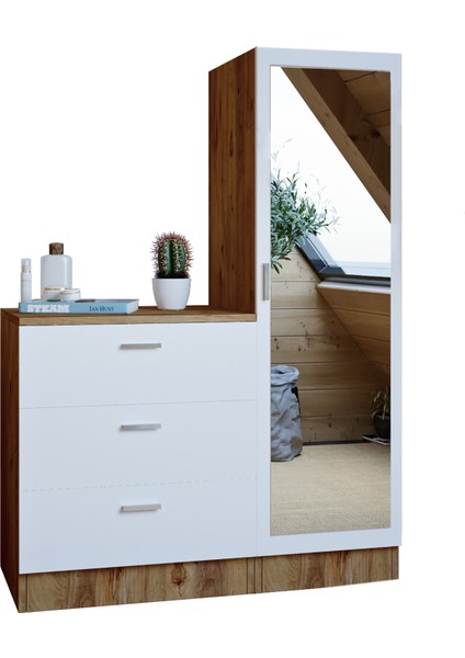 Foster Aynalı 3 Çekmeceli Şifonyer Gardırop Çam Beyaz fırsatları