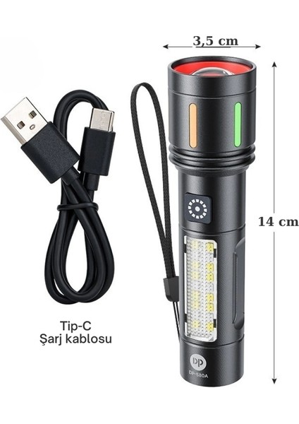 Buğz Gold Police GP-212 Şarjlı Metal El Feneri | 1000 Lümen Polis Feneri Çakarlı