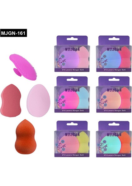 3+1 Parça Renkli Makyaj Sünger Silikon Fırça Seti (5067)