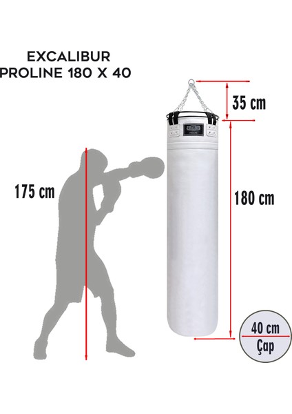 Proline Steel Salon Tipi Profesyonel Çemberli Boks Torbası 180 x 40 Beyaz fiyatları