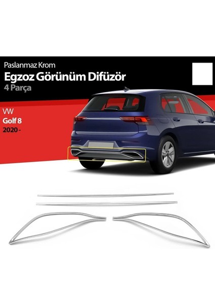 Vw Volkswagen Golf 8 Hb Uyumlu Egzoz Görünümü 4 Parça 2020 ve Sonrası Paslanmaz Krom fiyatları