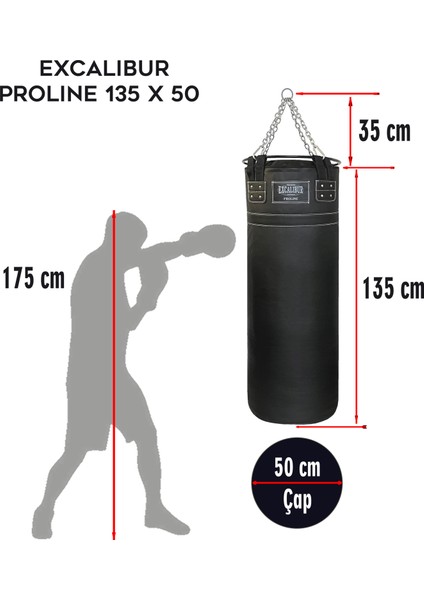 Proline Steel Salon Tipi Profesyonel Çemberli Boks Torbası 135 x 50 Siyah fiyatları