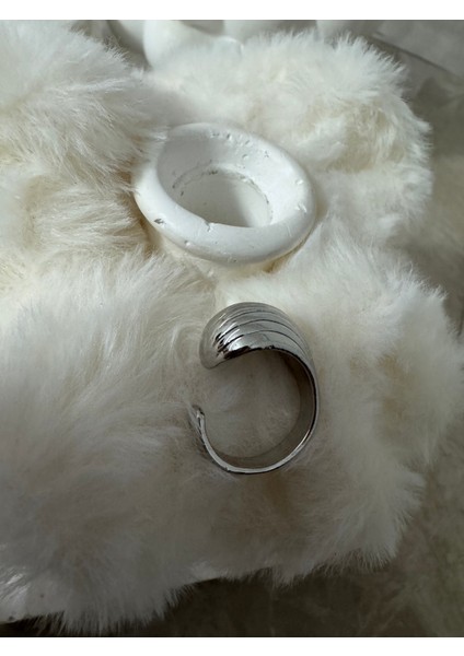 Bombe Çizgili Ayarlanabilir Silver Yüzük