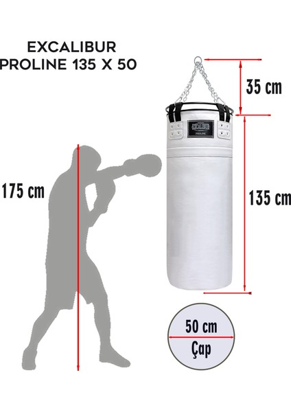 Proline Steel Salon Tipi Profesyonel Çemberli Boks Torbası 135 x 50 Beyaz fiyatları