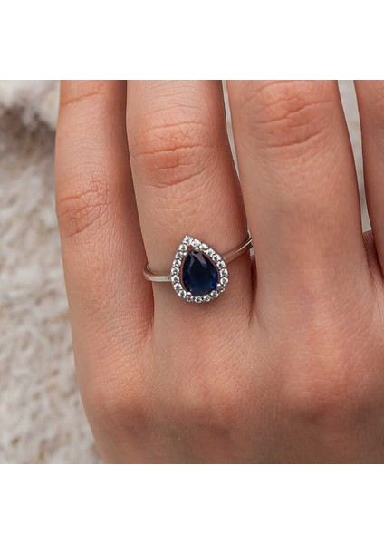 Gümüş Damla Safir Taşlı Kadın Yüzük modelleri