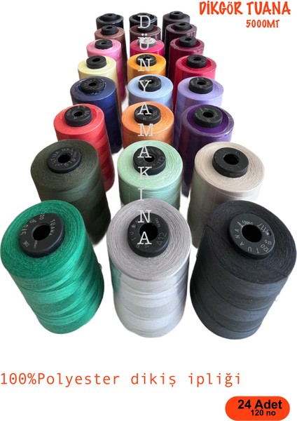 Dünya Makina Dikgör Tuana NO:120 24 Adet Renkli Dikiş Ipliği 5000 mt fiyatları