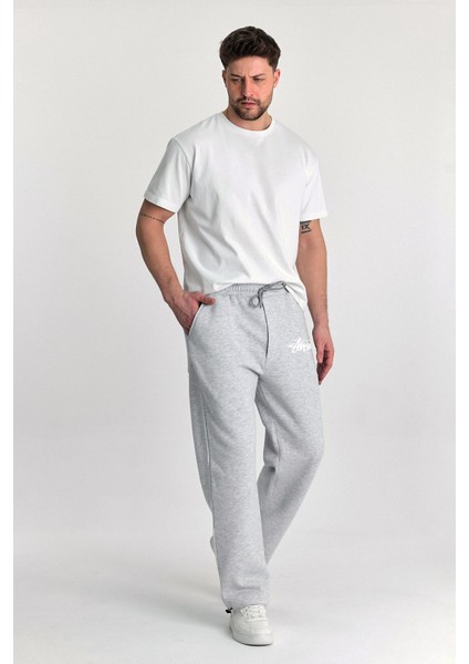 Erkek Baggy Ayarlanabilir Paça Stüssy Baskılı 3 Iplik Şardonlu Bol Kesim Stoper Paça Eşofman Altı