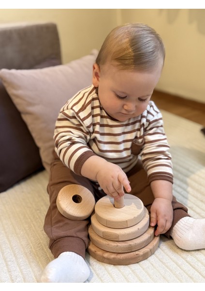 Ahşap Montessori Stacker Oyuncak – Doğal Kayın Ahşabı, Eğitici Halka Dizme Oyunu