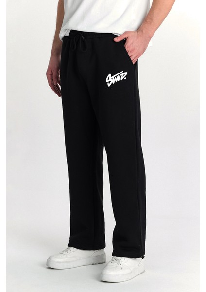 Erkek Baggy Ayarlanabilir Paça Stwd Baskılı 3 Iplik Şardonlu Bol Kesim Stoper Eşofman Altı RF0547 fırsatları