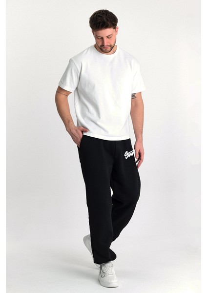 Erkek Baggy Ayarlanabilir Paça Stwd Baskılı 3 Iplik Şardonlu Bol Kesim Stoper Eşofman Altı RF0547