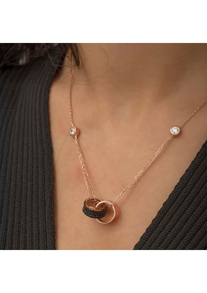 Gümüş Rose Iç Içe Geçmiş Halka Kolye fiyatları