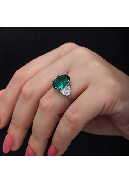 Gümüş Yeşil Renk Paraiba Taşlı Kadın Yüzük fırsatları