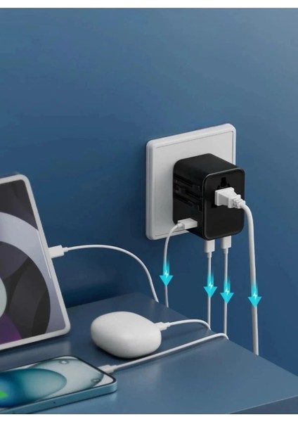 25W Evrensel Seyahat Adaptörü, Eu/us/uk/au Priz Dönüştürücü, 1x Usb, 2x Type-C Hızlı Şarj modelleri