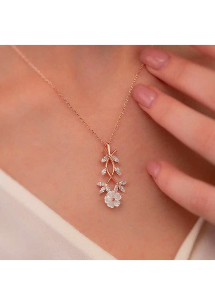Gümüş Rose Beyaz Bahar Çiçeği Kolye fiyatları