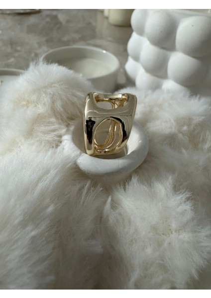 Kalın Oyuntulu Ayarlanabilir Gold Yüzük