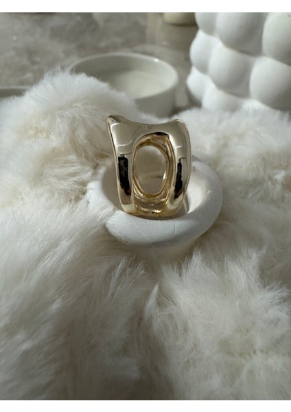 Kalın Oyuntulu Ayarlanabilir Gold Yüzük modelleri