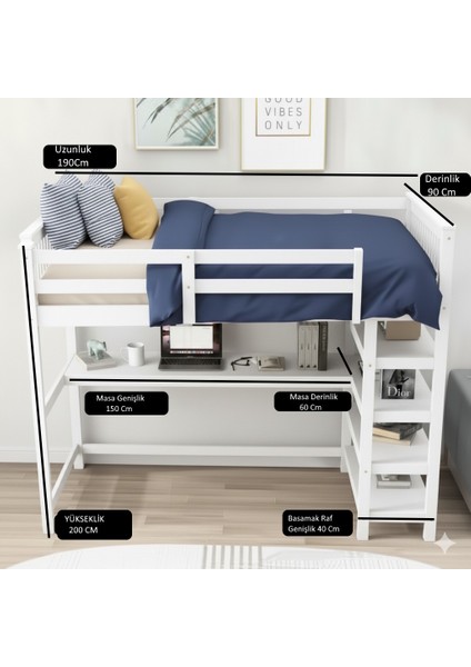 Nötrino Çok Amaçlı Yataklı Çalışma Masası Mdf 200X190X90