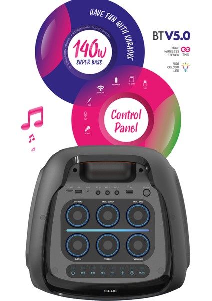 Woofer 140W Hoparlör Gitar Saz Girişli Karaoke Parti Ses Sistemi Dijital Ekran +Bass modelleri