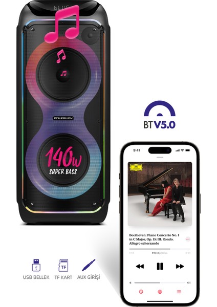 Woofer 140W Hoparlör Gitar Saz Girişli Karaoke Parti Ses Sistemi Dijital Ekran +Bass fırsatları