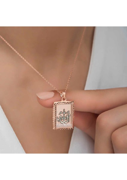 Gümüş Rose Allah Yazılı Kadın Kolye fırsatları