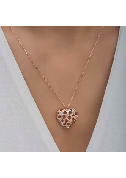 Gümüş Rose Bombeli Kalp Kadın Kolye fiyatları