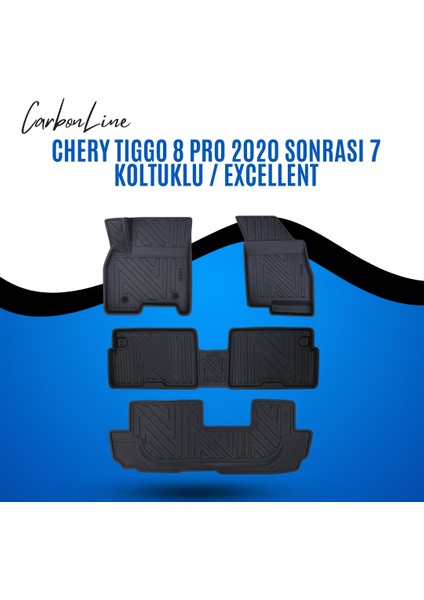 Chery Tıggo 8 Pro 2020 Sonrası 7 Koltuklu / Excellent 3D Carbonline Araca Özel Paspas