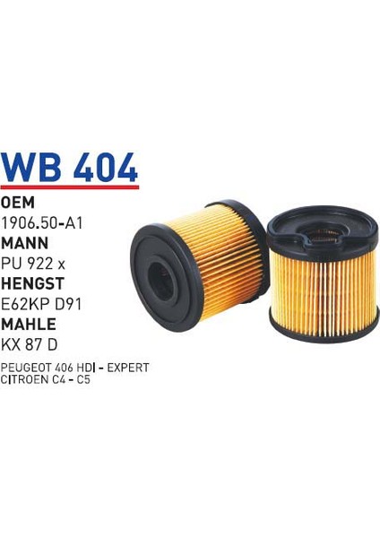 WB404 Oem 1906.50-A1 Oem 9401906508 Fiat Scudo 2.0 Hdı Otomobil Yakıt Filtre Dizel Fuel Filter Diesel