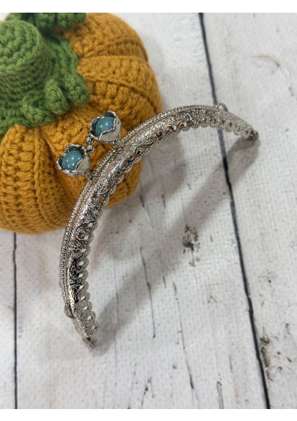 Çanta ve Cüzdan Klips Boncuklu Lotus Model Gümüş 10.5 cm