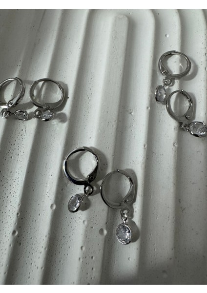 Yuvarlak Taş Sallantılı 6'lı Silver Set Küpe fırsatları