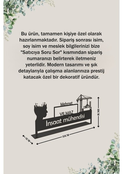 Kişiye Özel Masaüstü Isimlik Ofis Hediyelik Isim ve Meslek Tasarımlı Siyah 35X18X5 cm fiyatları