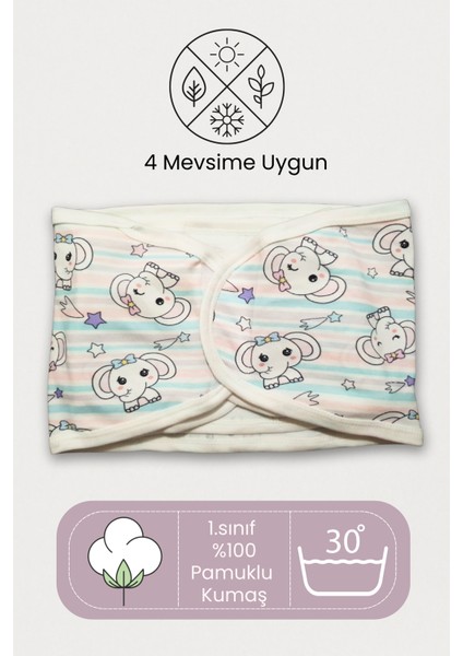 Kız Bebek Yarım Kundak 0-4 Ay Fil Desenli %100 Pamuk, Kemer Kundak Çift Taraflı Bel Destekli fiyatları