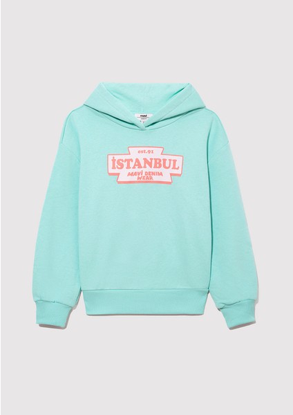 İstanbul Baskılı Kapüşonlu Yeşil Sweatshirt 7S10062-71676