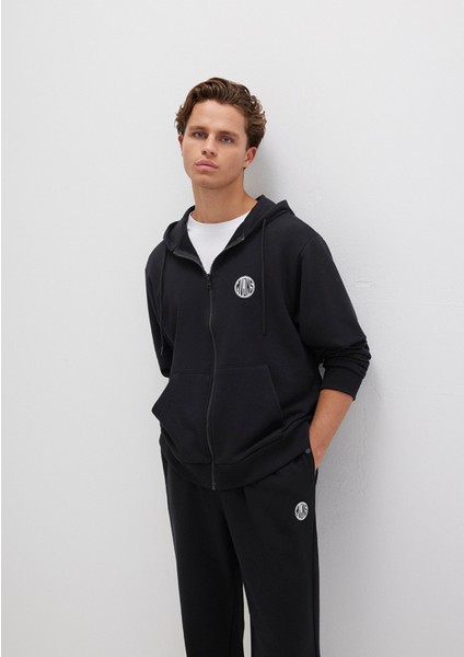 MVJNS Logo Baskılı Fermuarlı Kapüşonlu Siyah Sweatshirt 0S10193-900