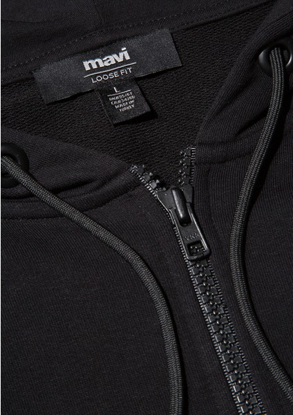 MVJNS Logo Baskılı Fermuarlı Kapüşonlu Siyah Sweatshirt 0S10193-900