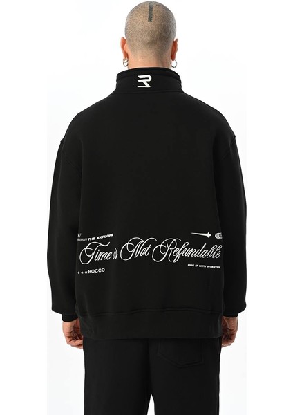 Sırt Yazı Detaylı Yarım Pat Fermuarlı Sweatshirt