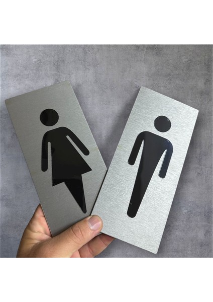 Kadın ve Erkek Ikonlu Wc Tabelası Kendinden Yapışkanlı Yönlendirme Levhası 20X10 cm