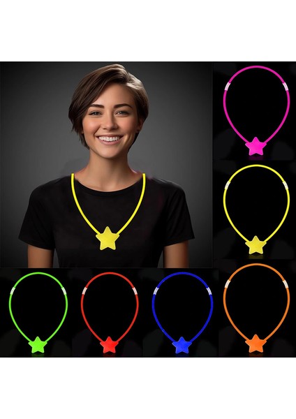 Glow Stick Yıldız Kolye - Glow Kolye - Glow Stick Partisi Yıldız Kolye 6 Adet (5047)