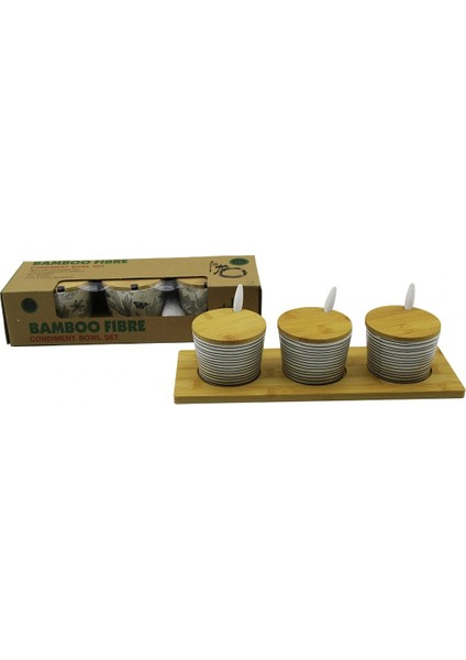 3 Pcs Bambu Kapak - Altlık Fiber - Melamin Baharatlık Takım (5047)