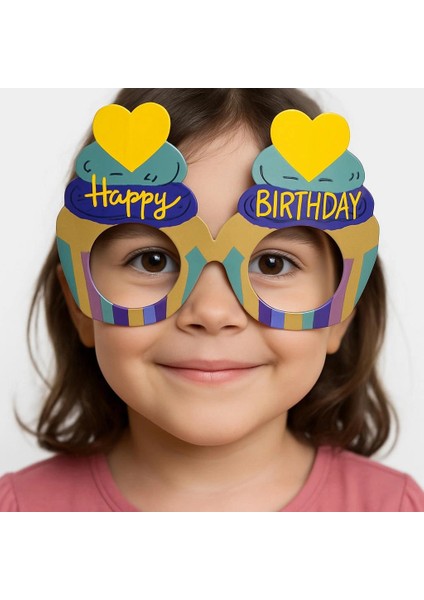 Cupcake Temalı Doğum Günü Renkli Karton Happy Birthday Gözlüğü 6 Adet (5047)