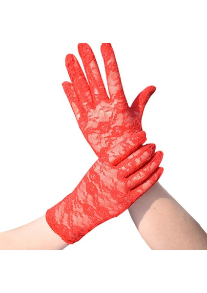 Kırmızı Renk Kısa Dantelli Eldiven (5047)