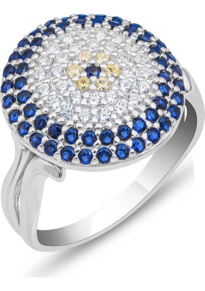 Gümüş Yuvarlak Nazarlı Kadın Yüzük